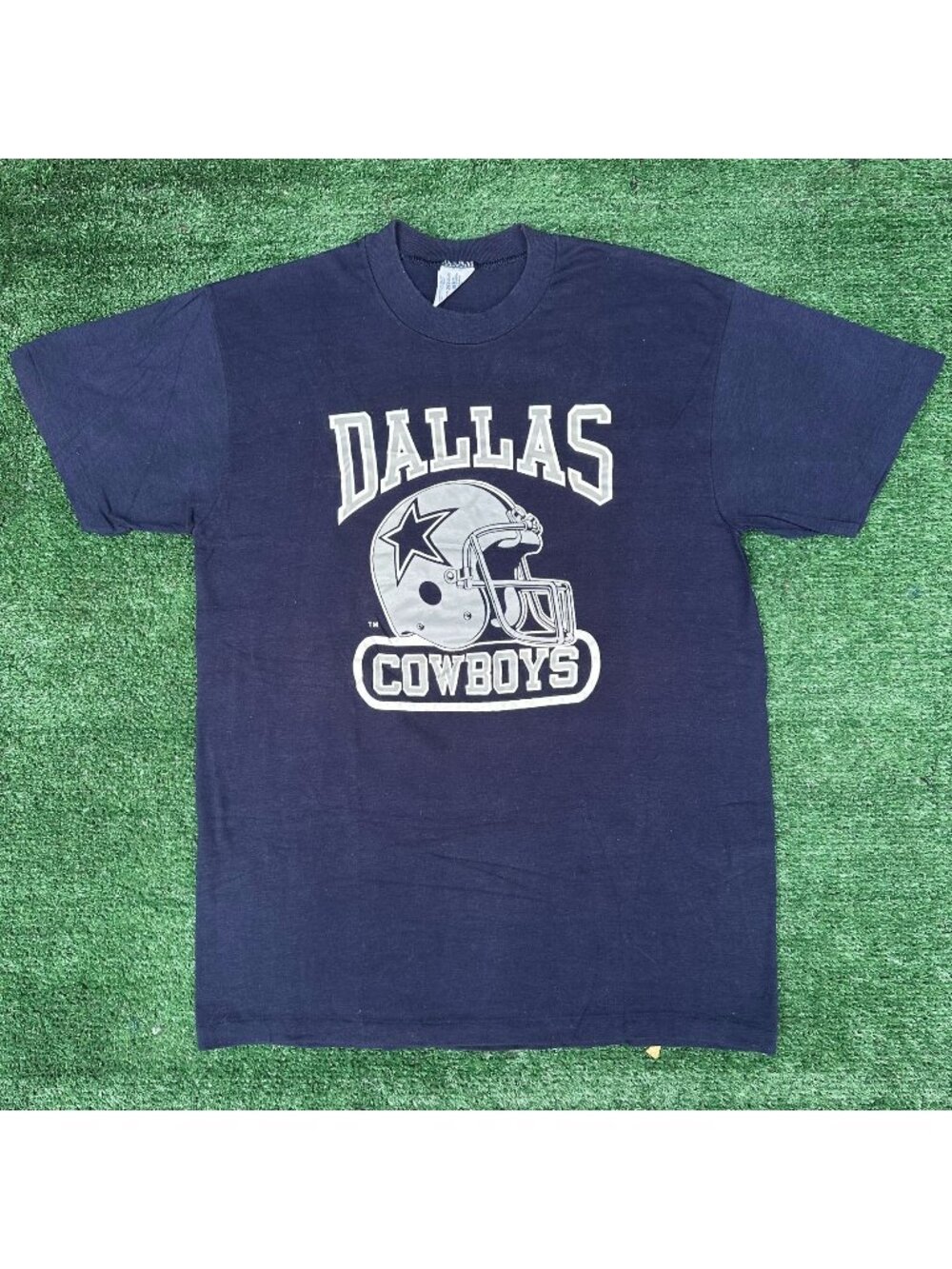 Vintage 80s Dallas Cowboys Football T-Shirt Navy Single Stitch Paper Thin Sporty
